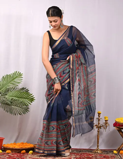 Handcrafted Bagru Print Kota Sarees 
